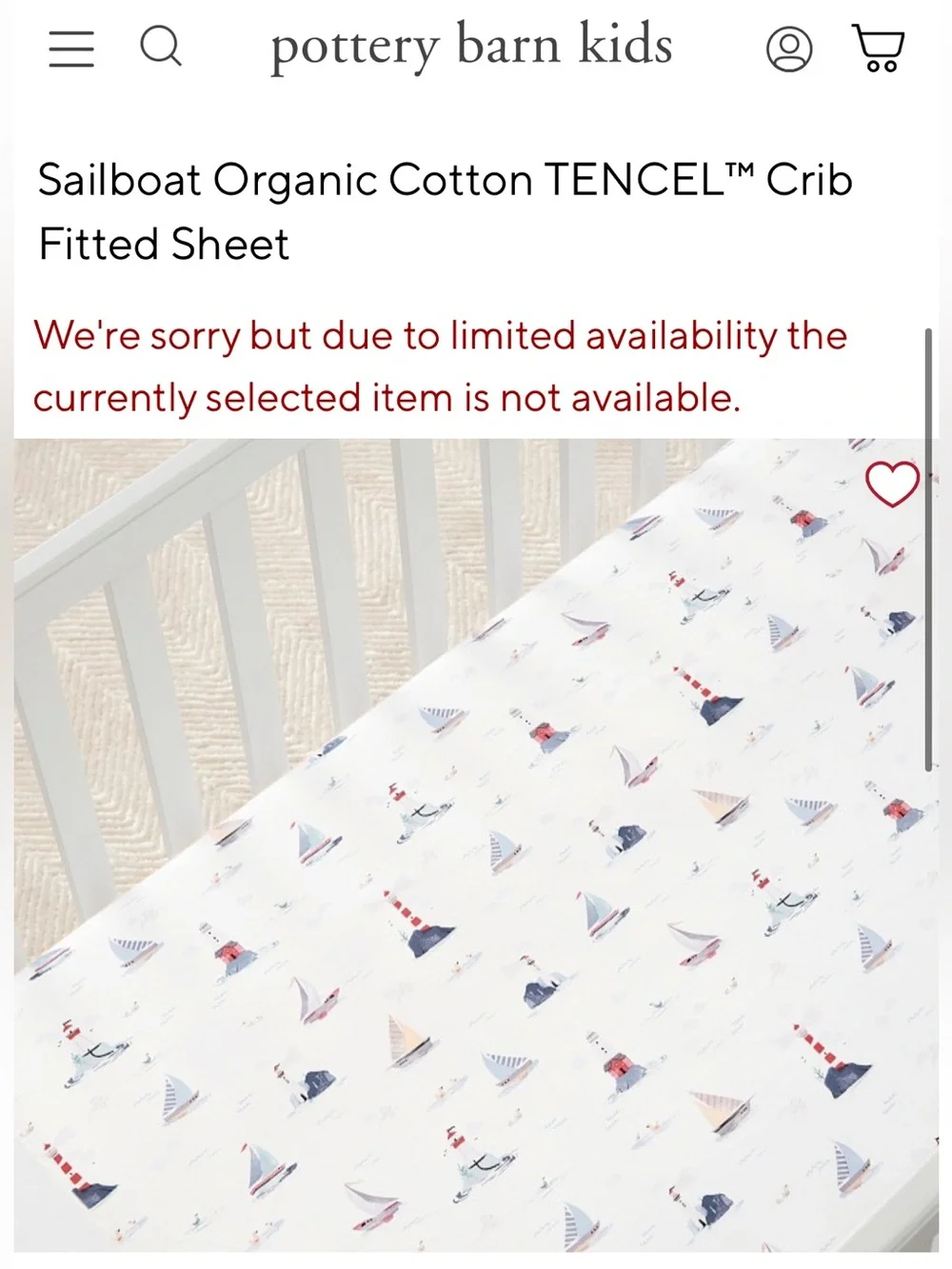 Pottery Barn Kids Nautical Sailboat Fitted Crib Sheet - White/Blue